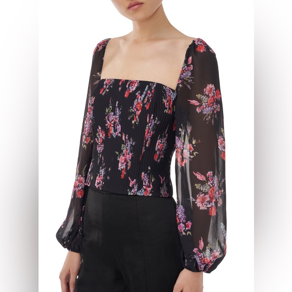 AMUR Beverly Top Sheer Long Sleeve Floral Black Corset Womens size Large - Picture 14 of 15